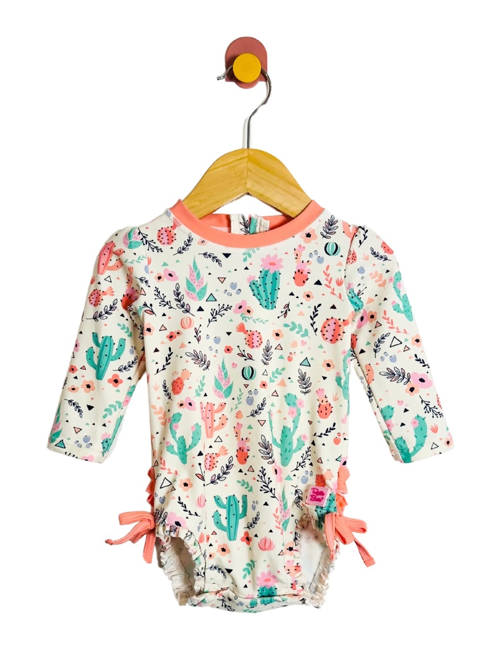Ruffle Butts Cream Cactus Print swimsuit 6-12 months